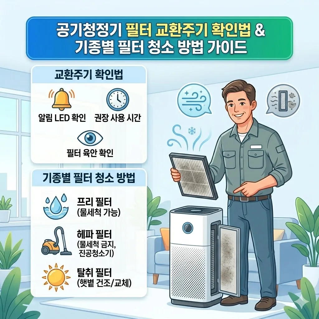 공기청정기 필터 교환주기 확인법과 기종별 필터 청소 방법 가이드