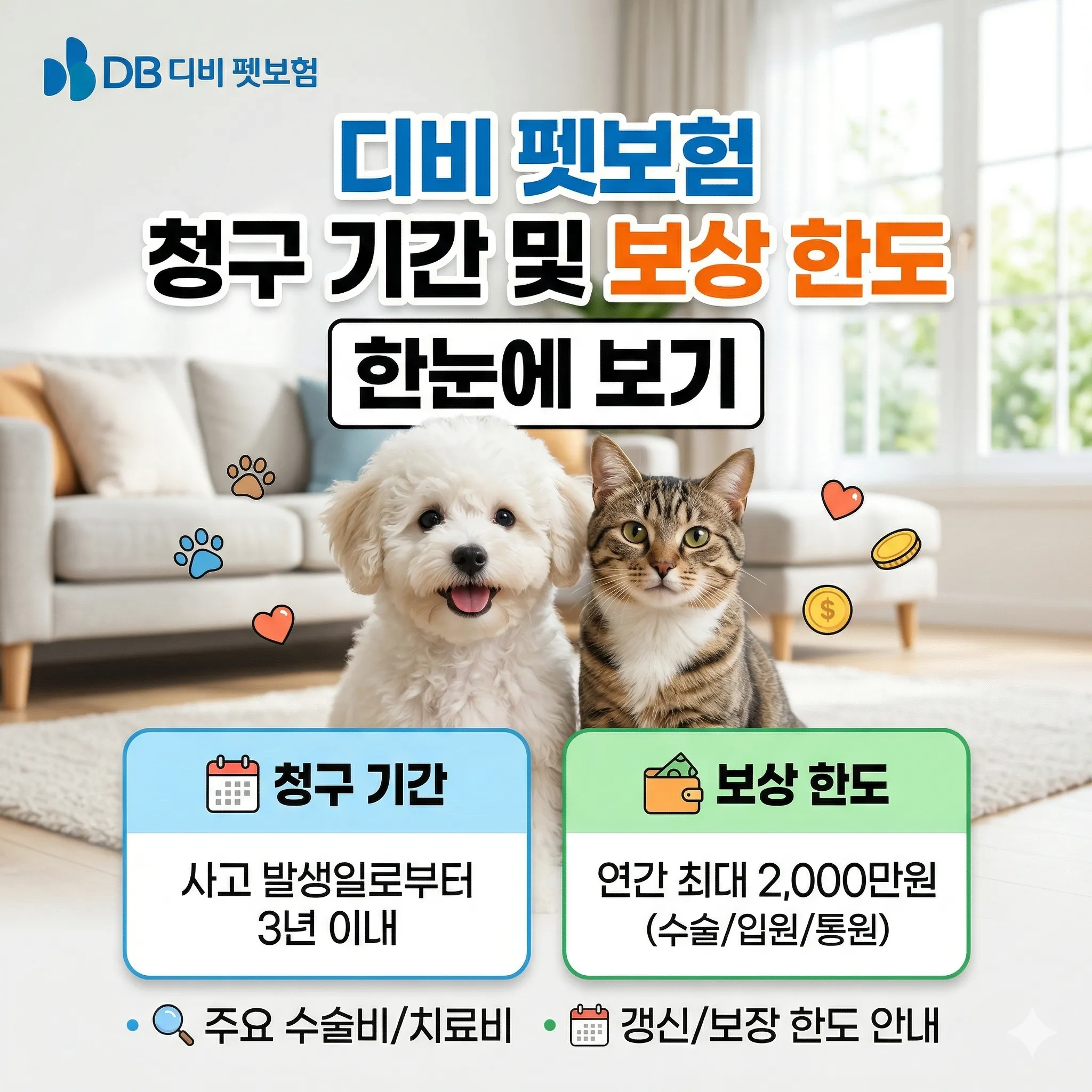 디비 펫보험 청구 기간 및 보상 한도 한눈에 보기