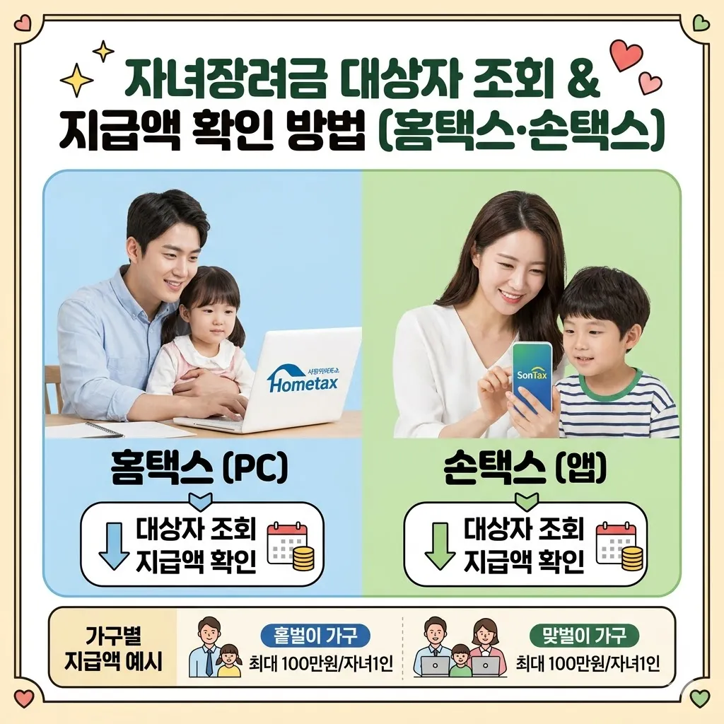 자녀장려금 대상자 조회 방법과 가구별 지급액 확인 (홈택스·손택스)