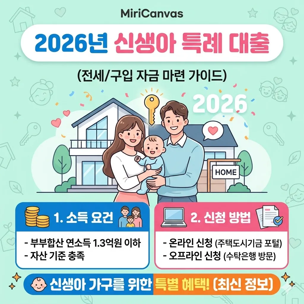 신생아 특례 대출(전세/구입) 소득 요건 및 신청 방법(2026년)