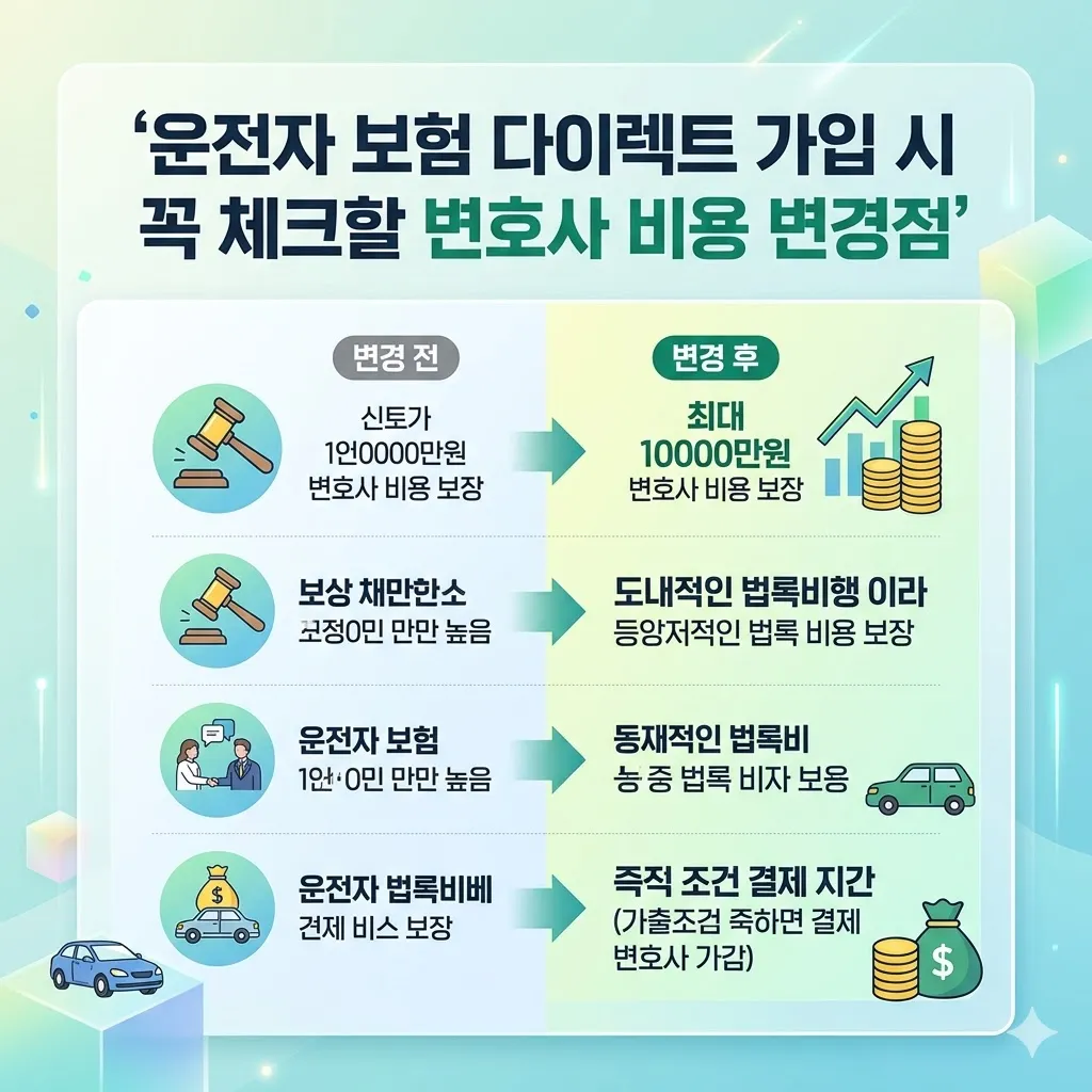 운전자 보험 다이렉트 가입 시 꼭 체크할 변호사 비용 변경점