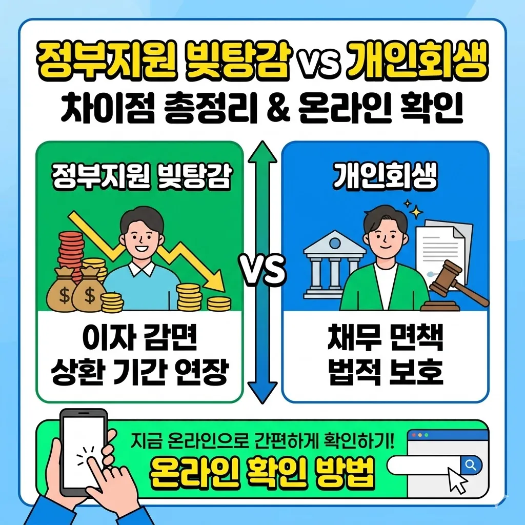 정부지원 빚탕감 개인회생 차이점과 온라인 확인방법