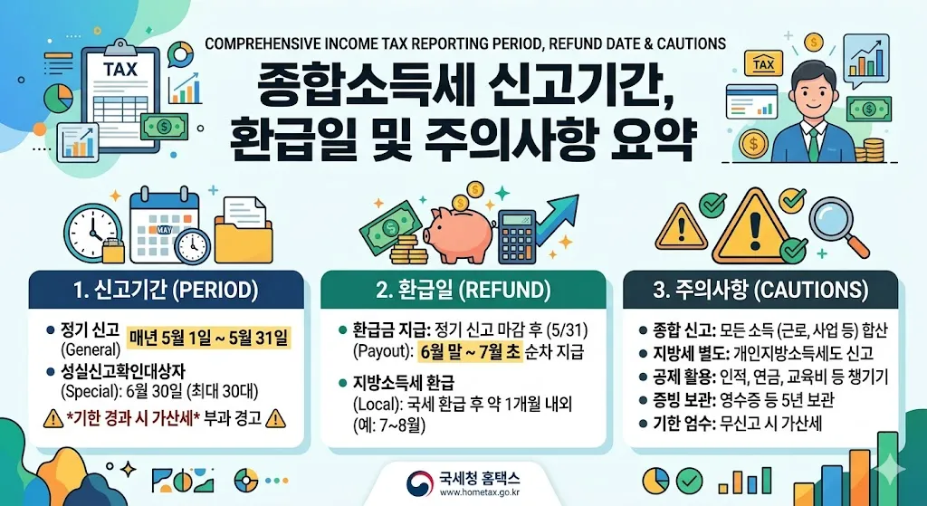 종합소득세 신고기간 환급일과 주의사항 요약