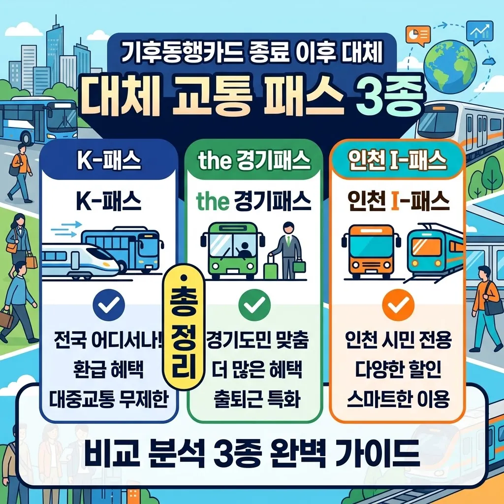 기후동행카드 종료 이후 대체 교통 패스 3종 비교 총정리(K-패스, the 경기패스, 인천 I-패스)